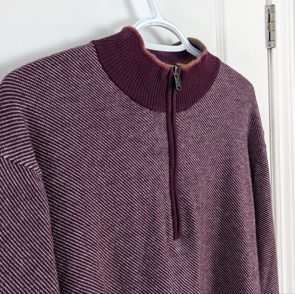 Robert Graham 1/4 zip burgundy striped sweater rainbow stand collar XXL - Picture 4 of 11